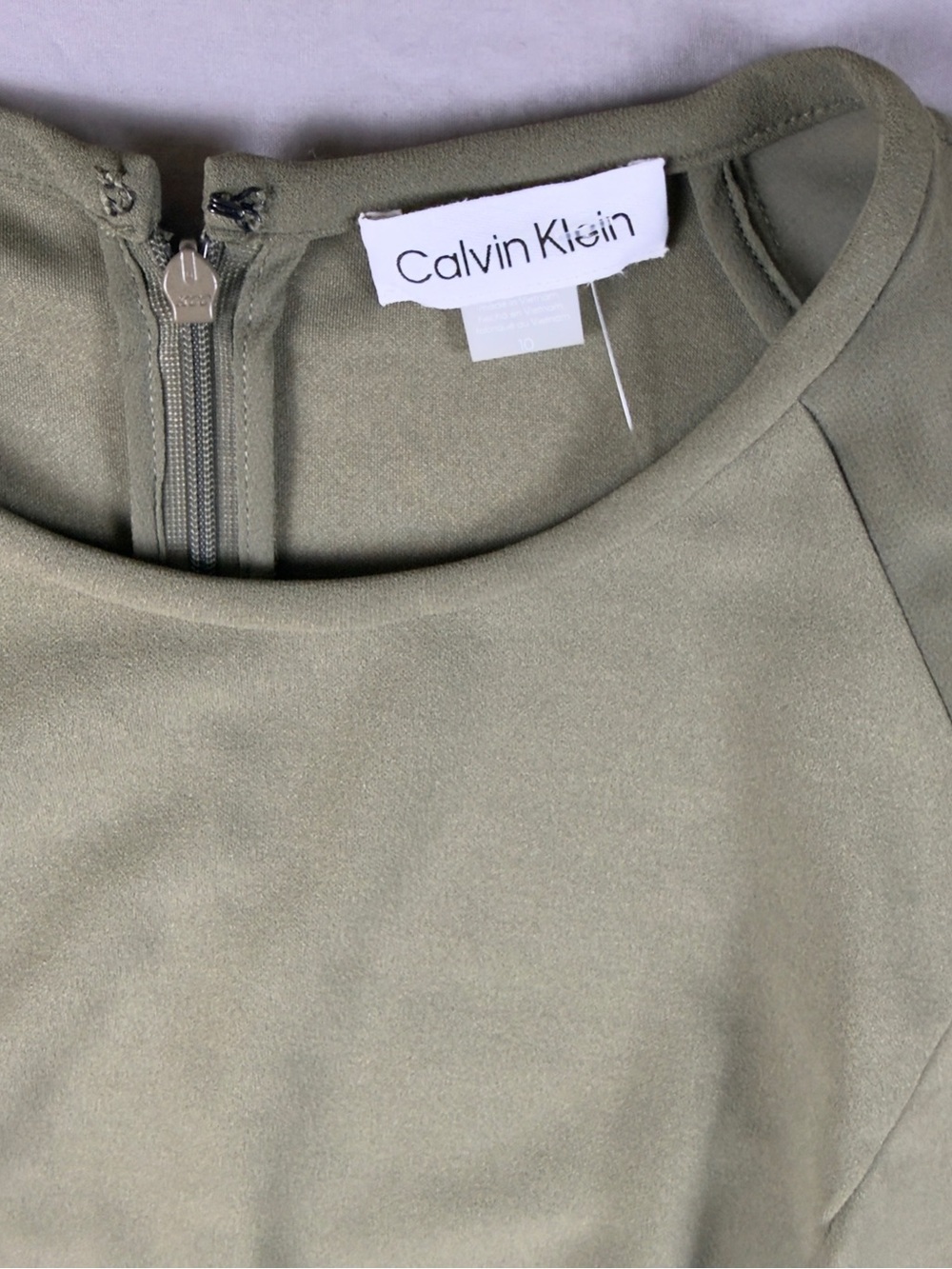 NWT Calvin Klein A-Line Olive Long Sleeve Back-Zip Dress - Picture 2 of 4